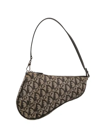 Pre-owned Dior 2002 Mini Issimo Canvas Saddle Pochette Shoulder Bag In Black