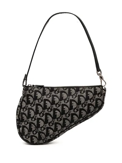 Pre-owned Dior 2002 Mini Issimo Canvas Saddle Pochette Shoulder Bag In Black