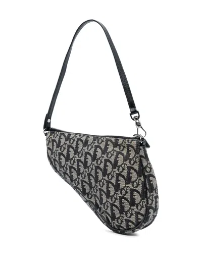 Pre-owned Dior 2002 Mini Issimo Canvas Saddle Pochette Shoulder Bag In Black