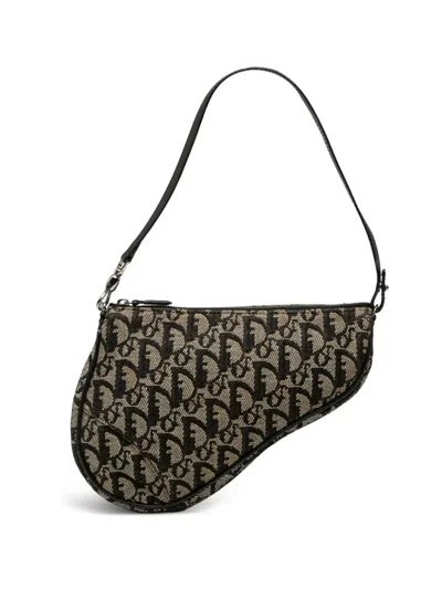 Pre-owned Dior 2002 Mini Issimo Canvas Saddle Pochette Shoulder Bag In Black
