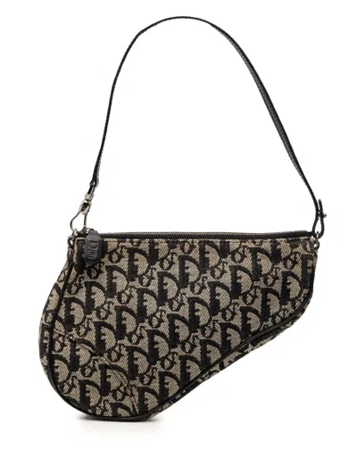 Pre-owned Dior 2002 Mini Issimo Canvas Saddle Pochette Shoulder Bag In Black