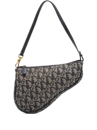 Pre-owned Dior 2002 Mini Issimo Canvas Saddle Pochette Shoulder Bag In Blue