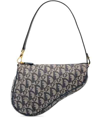 Pre-owned Dior 2002 Mini Issimo Canvas Saddle Pochette Shoulder Bag In Blue