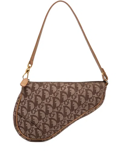 Pre-owned Dior 2002 Mini Issimo Canvas Saddle Pochette Shoulder Bag In Brown