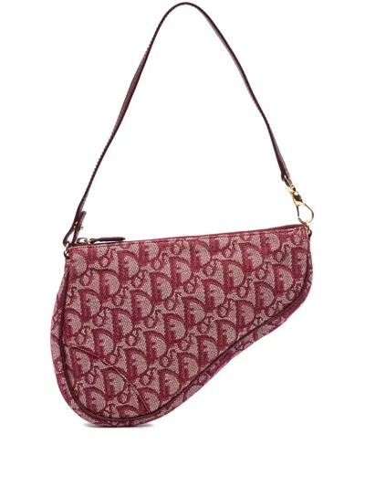 Pre-owned Dior 2002 Mini Issimo Canvas Saddle Pochette Shoulder Bag In Red