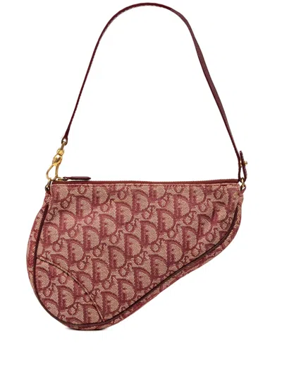 Pre-owned Dior 2002 Mini Issimo Canvas Saddle Pochette Shoulder Bag In Red