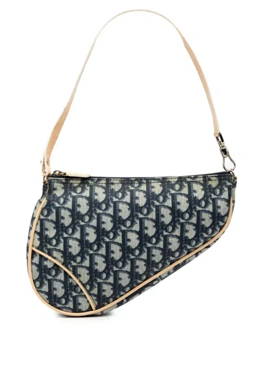 Pre-owned Dior 2002 Mini Issimo Coated Canvas Saddle Pochette Shoulder Bag In Blue