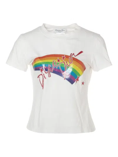 Pre-owned Dior 2002 Rainbow-print T-shirt In White