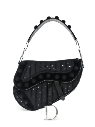 Pre-owned Dior 2002 Saddle Beaded-embelishments Shoulder Bag In Black