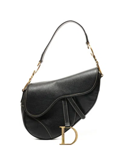 Pre-owned Dior 2002 Saddle Leather Bag In Black