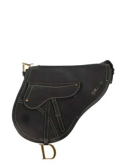 Pre-owned Dior 2002 Saddle Leather Shoulder Bag In Black