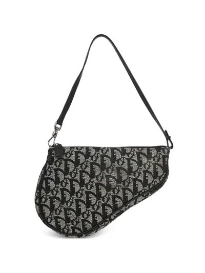 Pre-owned Dior 2002 Saddle Oblique Jacquard Tote Bag In Black
