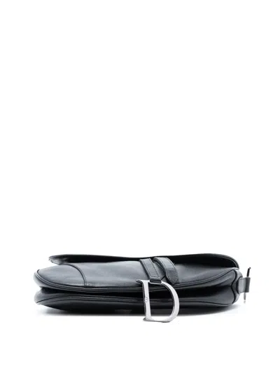 Pre-owned Dior 2002 Shiny Goatskin Saddle Bag Shoulder Bag In Black
