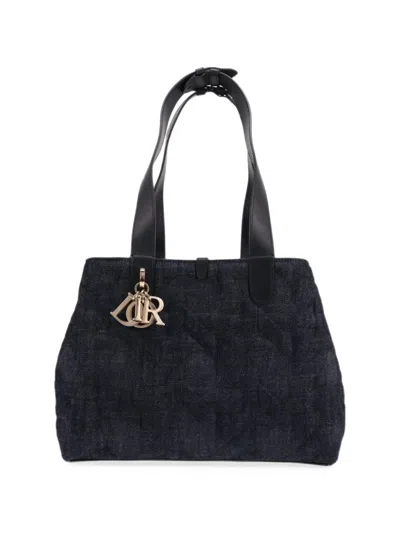 Pre-owned Dior 20020s Medium Toujours Leather-trim Tote Bag In Blue