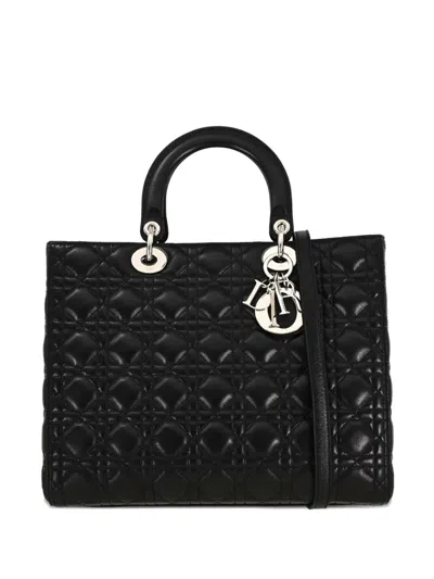 Pre-owned Dior 2002large Lady  Cannage Tote Bag In Black