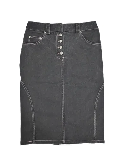 Pre-owned Dior 2003 Buckle-detail Denim Straight Midi Skirt In Black