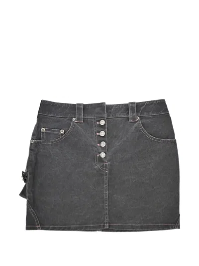 Pre-owned Dior 2003 Contrast-stitch Buckle-detail Skirt In Grey