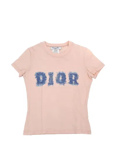 Pre-owned Dior 2003 Denim-print T-shirt In Pink