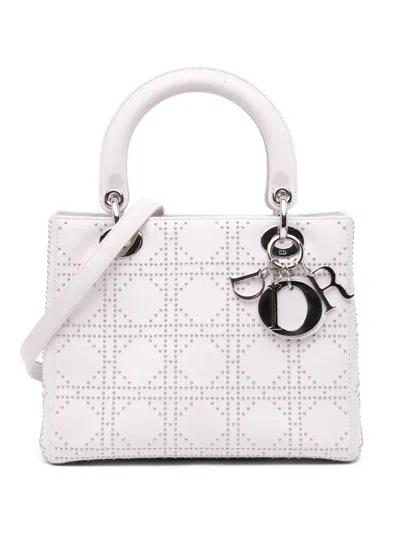 Pre-owned Dior 2003 Medium Lambskin Cannage Studded Lady  Satchel
