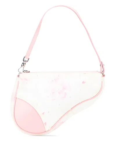 Pre-owned Dior 2003 Mini Canvas Girly Saddle Pochette Shoulder Bag In Pink