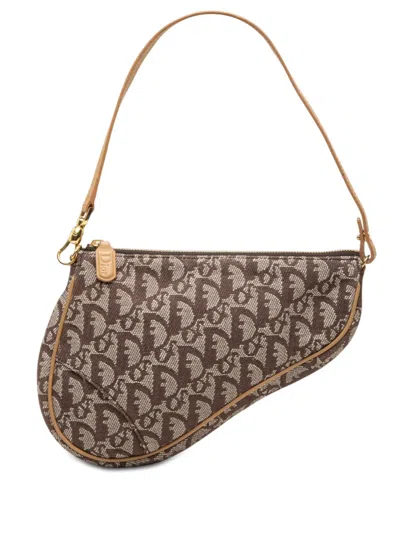 Pre-owned Dior 2003 Mini Issimo Canvas Saddle Pochette Shoulder Bag In Brown