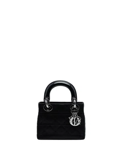 Pre-owned Dior 2003 Mini Satin Cannage Lady  Satchel In Black
