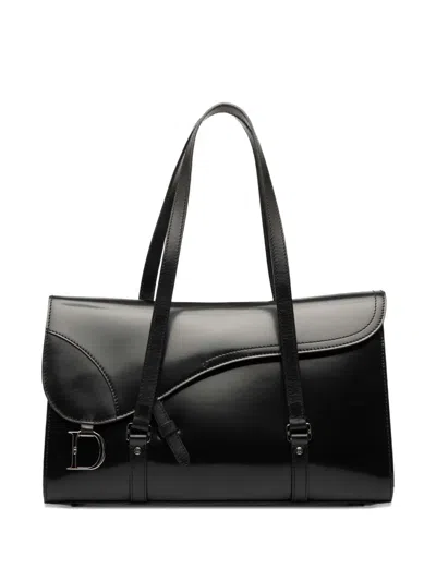 Pre-owned Dior 2003 Patent Flap Saddle Bag Handbag In Black