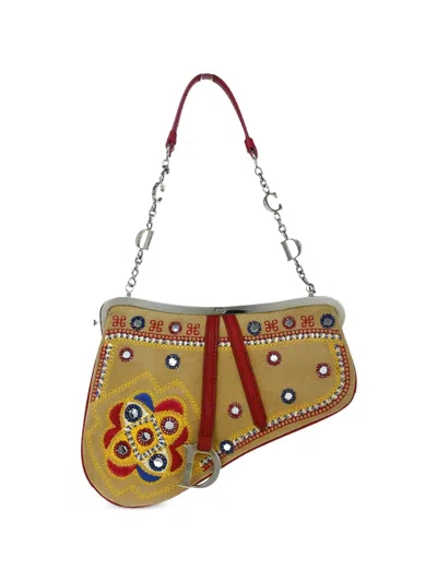 Pre-owned Dior 2003 Saddle Floral-embroidered Tote Bag In Neutral