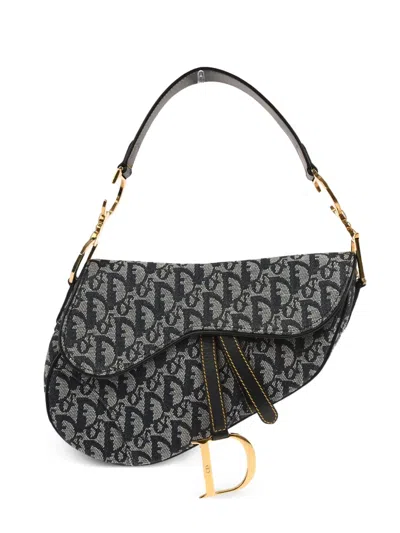 Pre-owned Dior 2003 Saddle Oblique Jacquard Tote Bag In Blue