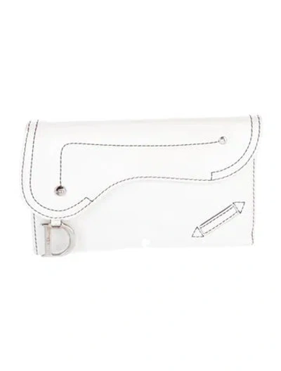 Pre-owned Dior 2003 Saddle Wallet In White