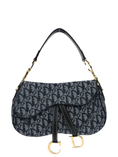 Pre-owned Dior 2003 Trotter Double Saddle Handbag In Blue