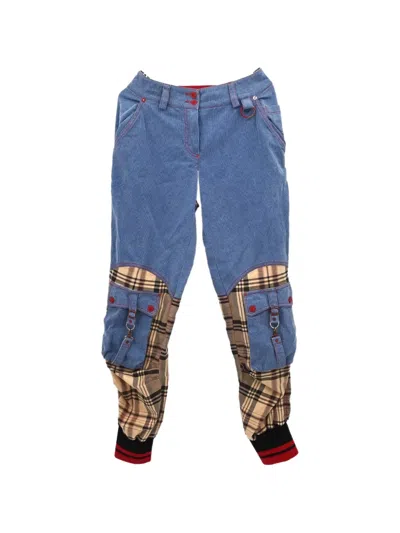 Pre-owned Dior 2004 Check Patchwork Cargo Pants In Blue