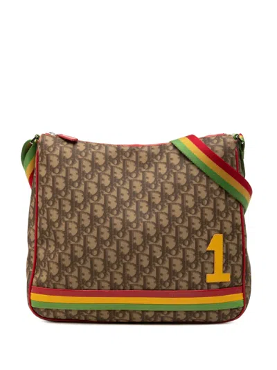 Pre-owned Dior 2004 Issimo Trotter Coated Canvas Rasta Crossbody Bag In Brown