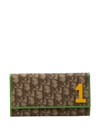 Pre-owned Dior 2004 Issimo Trotter Coated Canvas Rasta Wallet Long Wallets In Brown