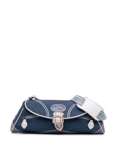 Pre-owned Dior 2004 John Galliano Issimo Trimmed Canvas Shoulder Bag In Blue