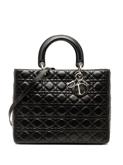 Pre-owned Dior 2004 Large Lambskin Cannage Lady  Satchel In Black