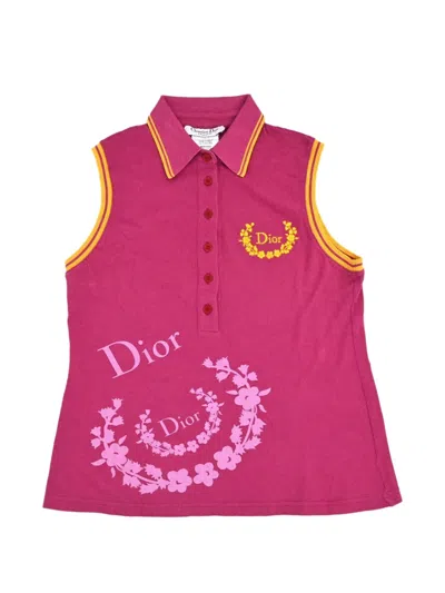 Pre-owned Dior 2004 Logo-embroidered Sleeveless Polo Shirt In Pink
