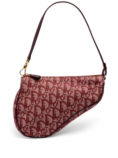 Pre-owned Dior 2004 Mini Issimo Canvas Saddle Pochette Shoulder Bag In Red