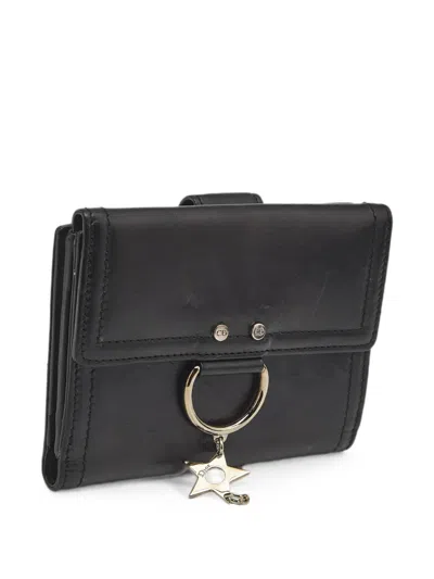 Pre-owned Dior 2004 Pierced D-ring Wallet In Black