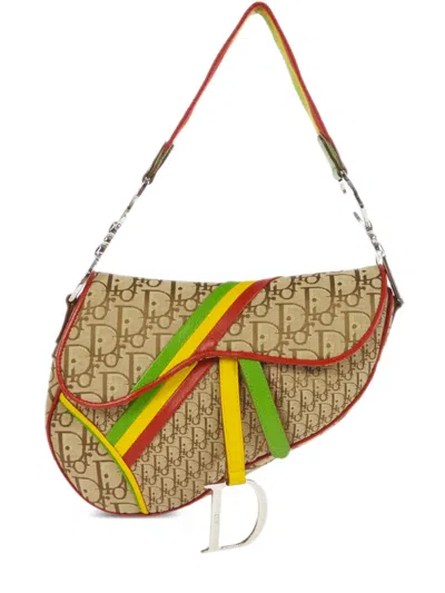 Pre-owned Dior 2004  Rasta Oblique Saddle Bag In Neutrals