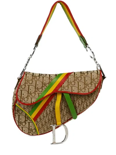 Pre-owned Dior 2004 Rasta Trotter Saddle Shoulder Bag In Neutrals