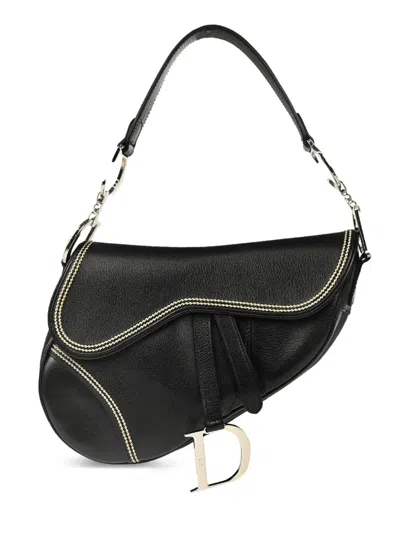 Pre-owned Dior 2004 Saddle Leather Handbag In Black