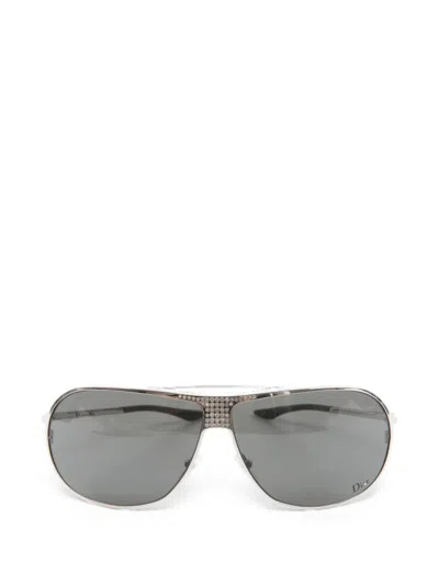 Pre-owned Dior 2004 Swarovski Crystal Mask Sunglasses In Silver