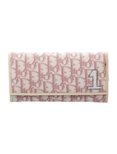 Pre-owned Dior 2004 Trotter Continental Wallet In Neutrals/pink