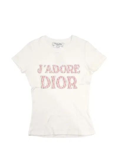 Pre-owned Dior 2004 Trotter Rhinestone-embellished T-shirt In White