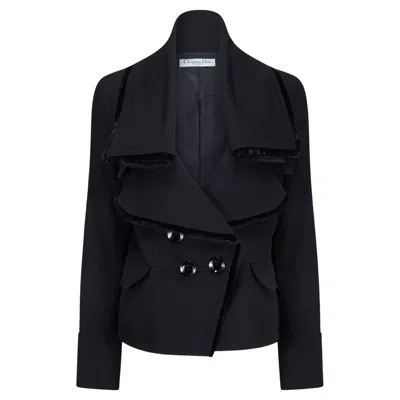 Pre-owned Dior 2005 Christian  Black Waterfall Double-breasted Jacket With Velvet Trim