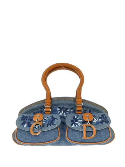 Pre-owned Dior 2005 Detective Floral-embroidered Tote Bag In Blue
