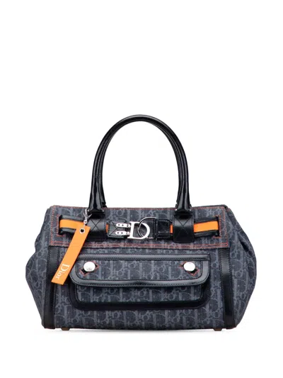 Pre-owned Dior 2005 Issimo Trotter Denim Flight Handle Bag Tote Bag In Blue