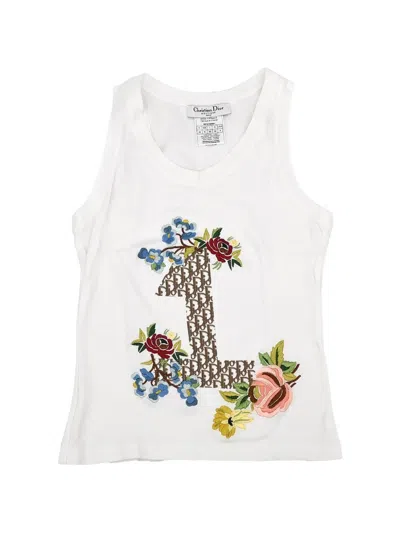 Pre-owned Dior 2005 Floral-embroidered Tank Top In White