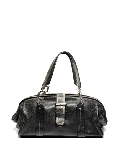 Pre-owned Dior 2005 Gaucho Leather Tote Bag In Black